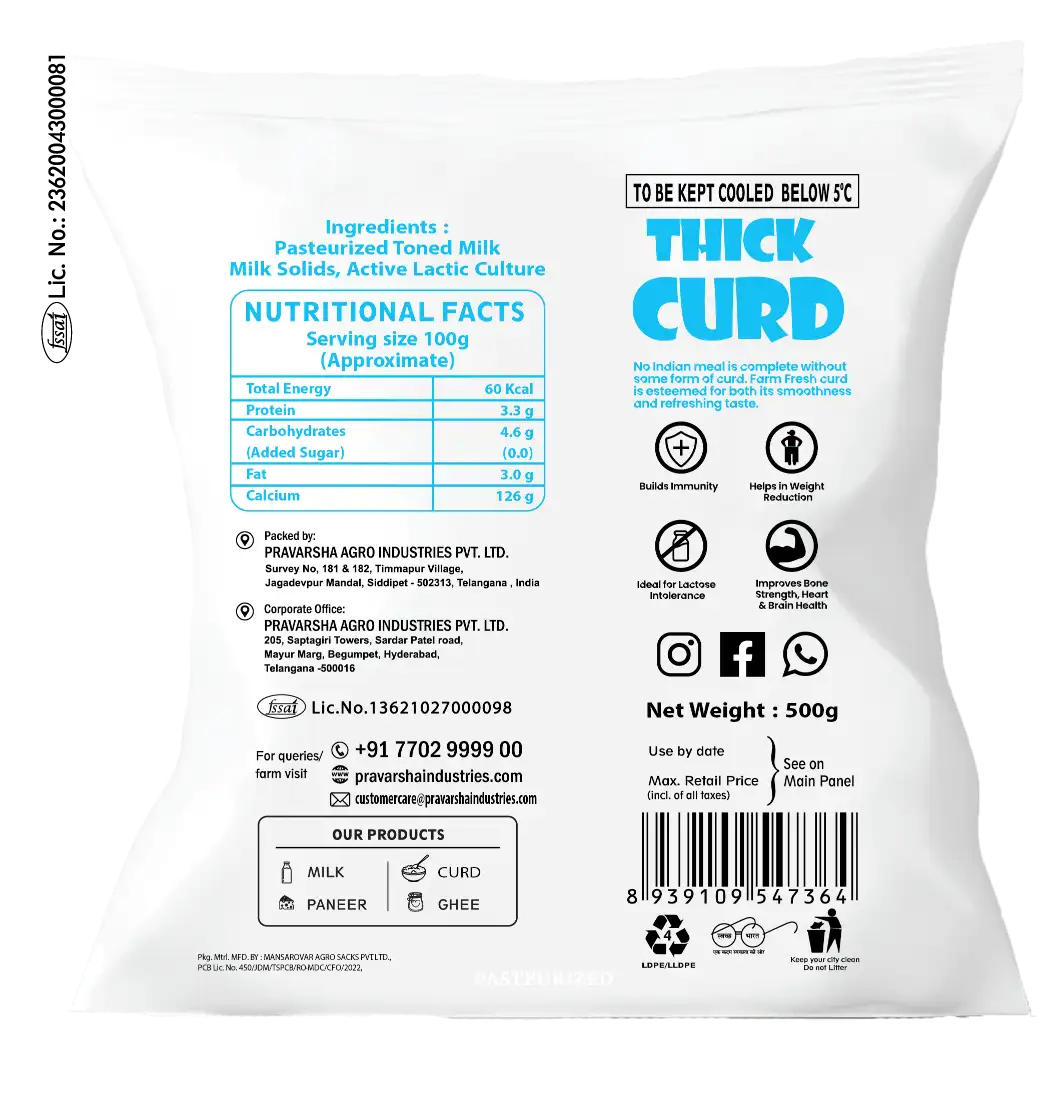 Pravarsha Thick Curd Pouch 500 GRAMS